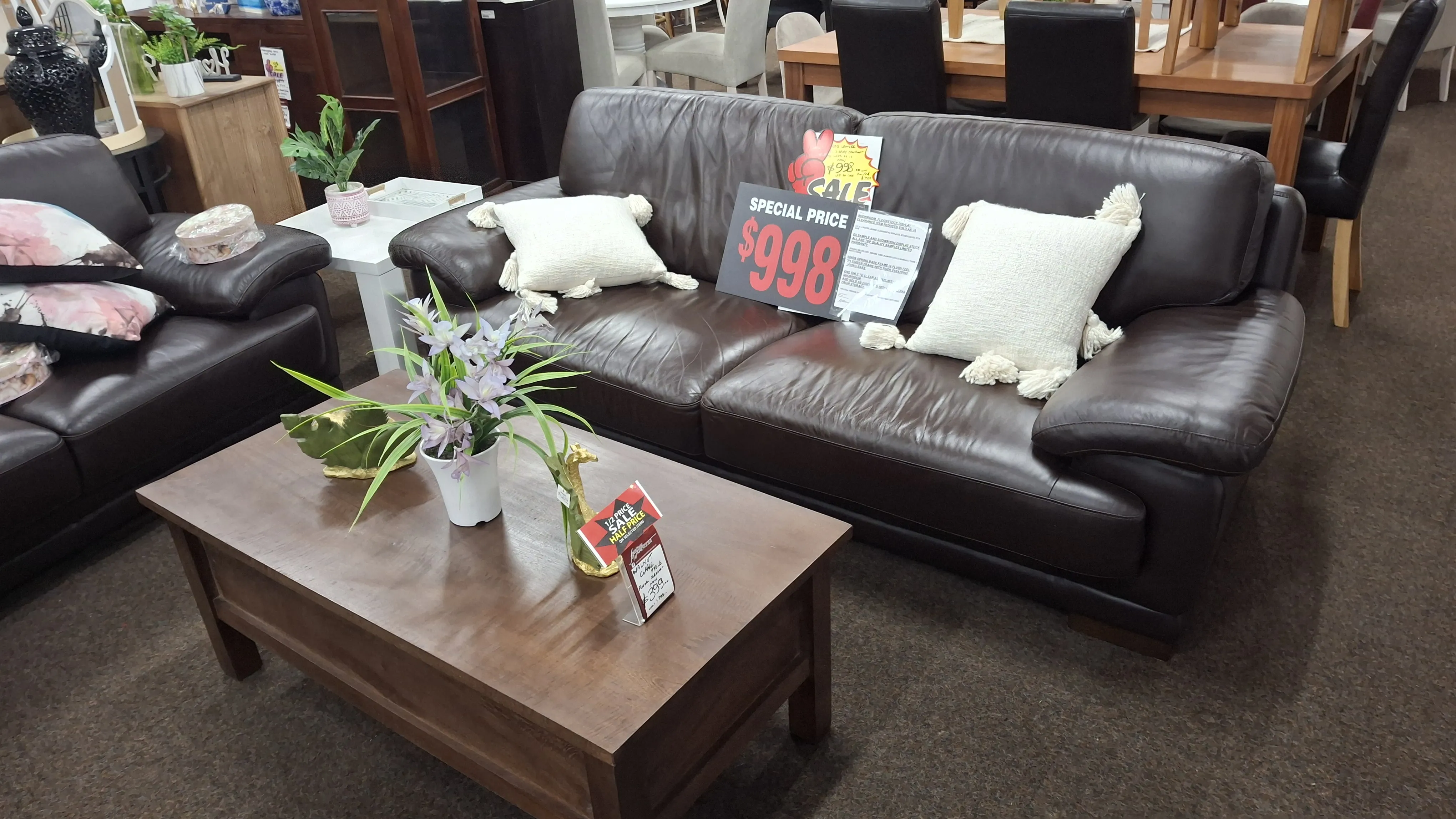 Brown Leather 3-Seater